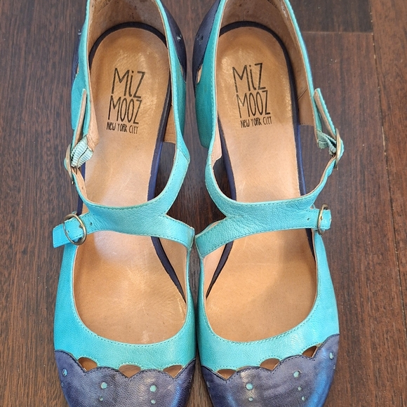 Miz Mooz Shoes - Miz Mooz Women's Teal and Navy Mary Jane Heeled Shoes